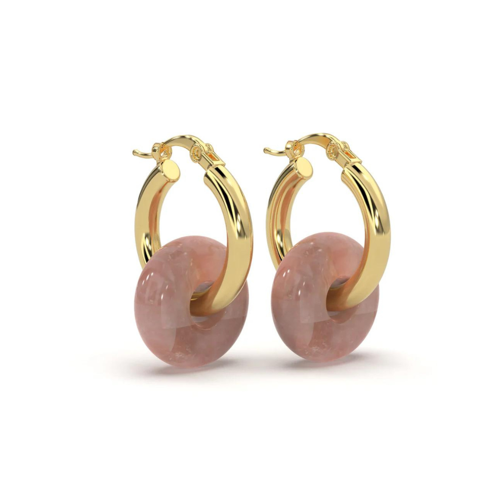 Dual Rose Quartz Earrings Gold Plated